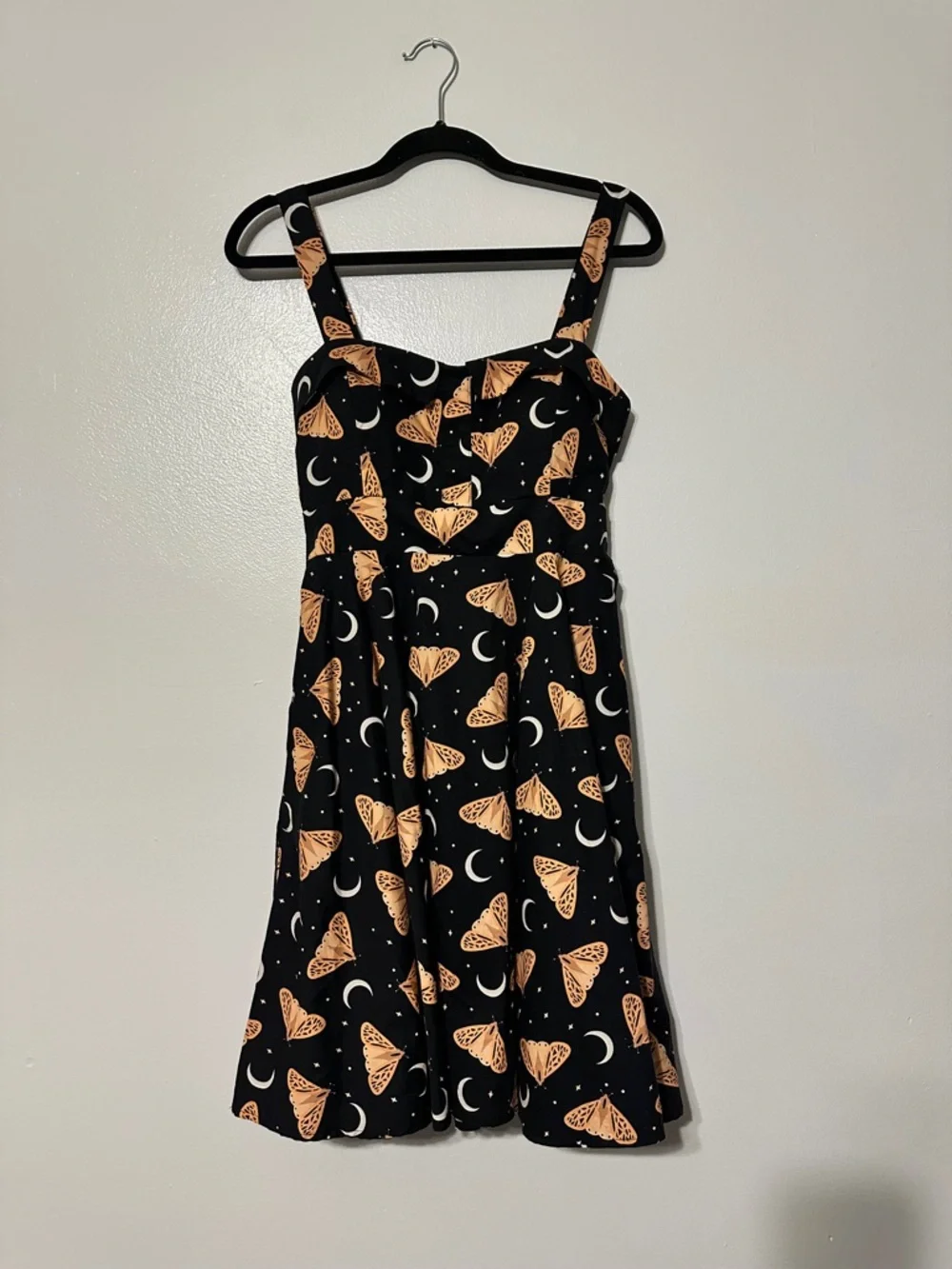 Eva Rose Retro Moth & Moon Dress Fit & Flare Black Pink Medium - Picture 3 of 8